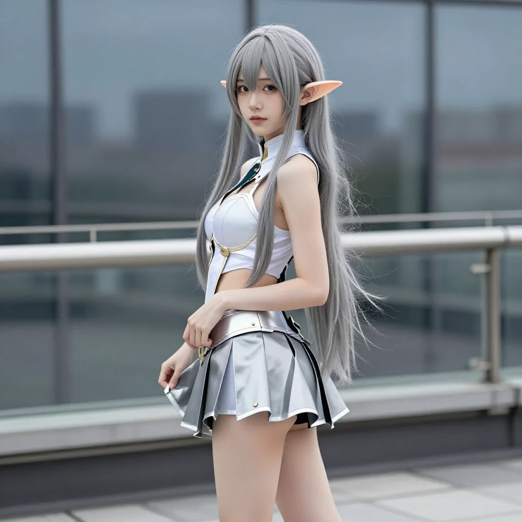 银发精灵少女的午后主題圖片 0100，杰作，最佳画质，极致细节，照片级写实 , 角色扮演人像摄影风格