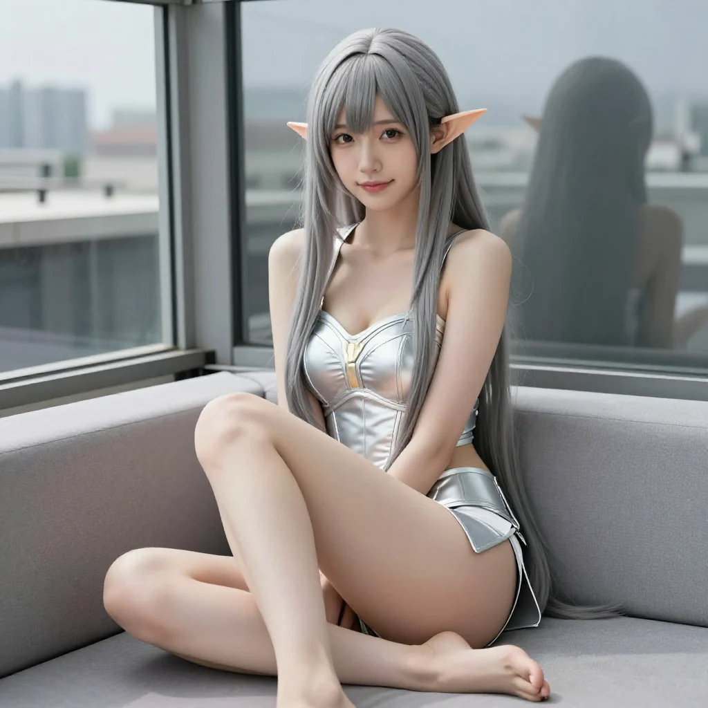 银发精灵少女的午后主題圖片 0101，杰作，最佳画质，极致细节，照片级写实 , 角色扮演人像摄影风格