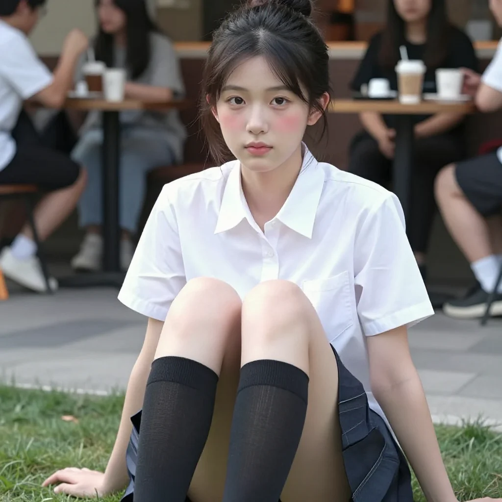 咖啡馆里的校服少女主題圖片 0126，杰作，最佳画质，极致细节，照片级写实 , 动漫展抓拍风格