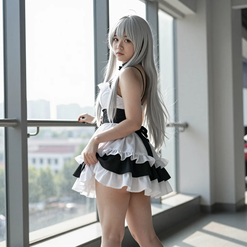 银发少女的校园写真主題圖片 0134，杰作，最佳画质，极致细节，照片级写实 , 角色扮演人像摄影风格