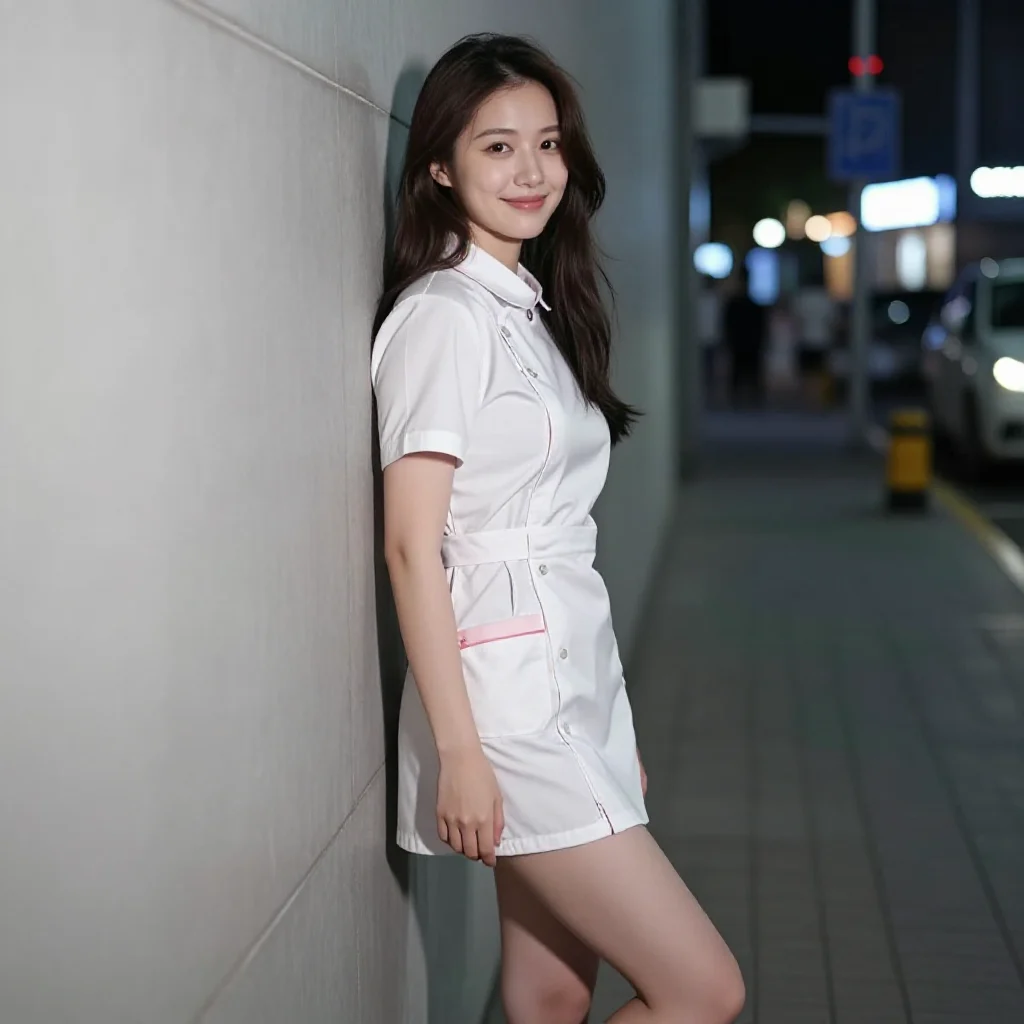 街头护士的温柔日常主题图片 0161，杰作，最佳画质，极致细节，照片级写实 , 都市街拍纪实风