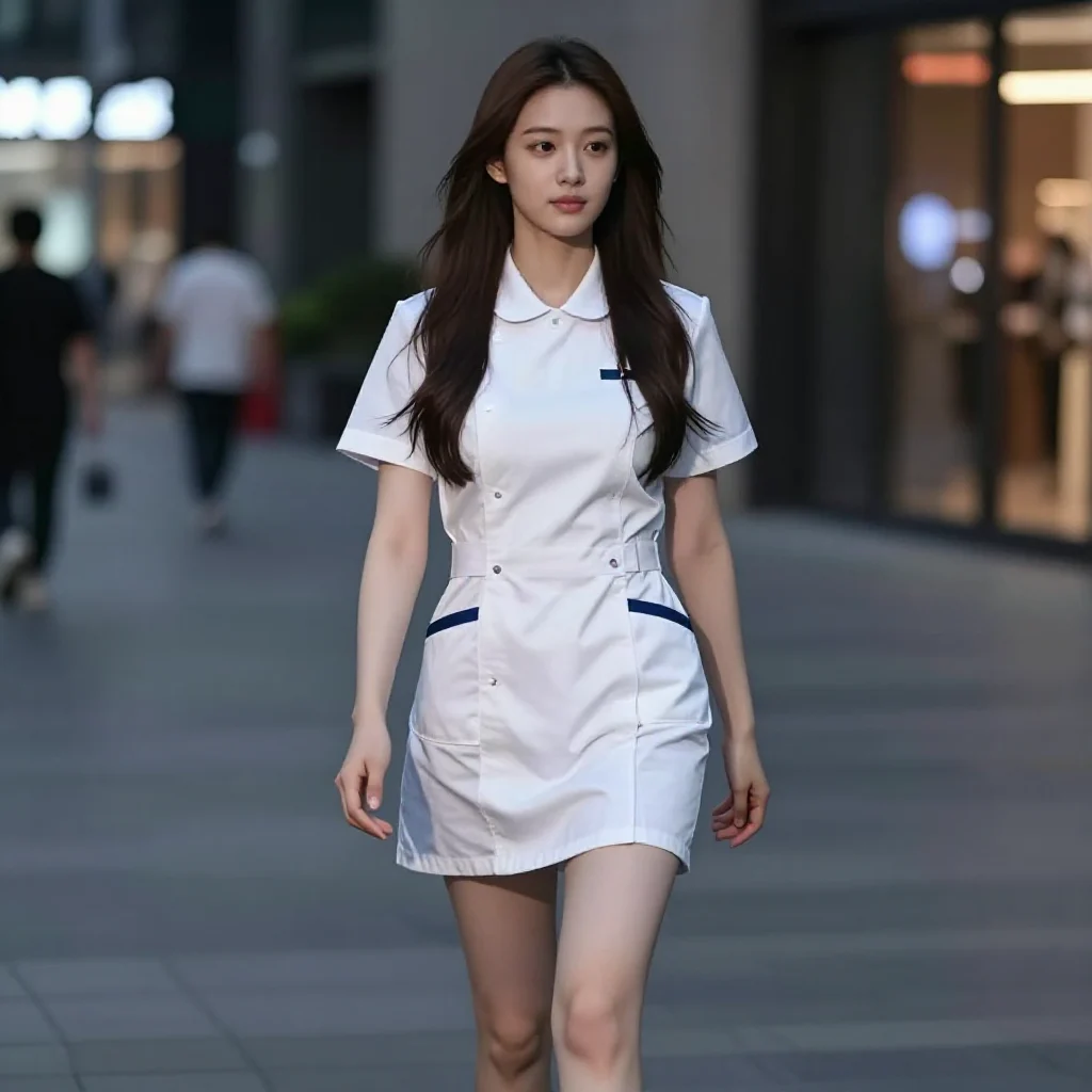 街头护士的温柔日常主题图片 0162，杰作，最佳画质，极致细节，照片级写实 , 都市街拍纪实风