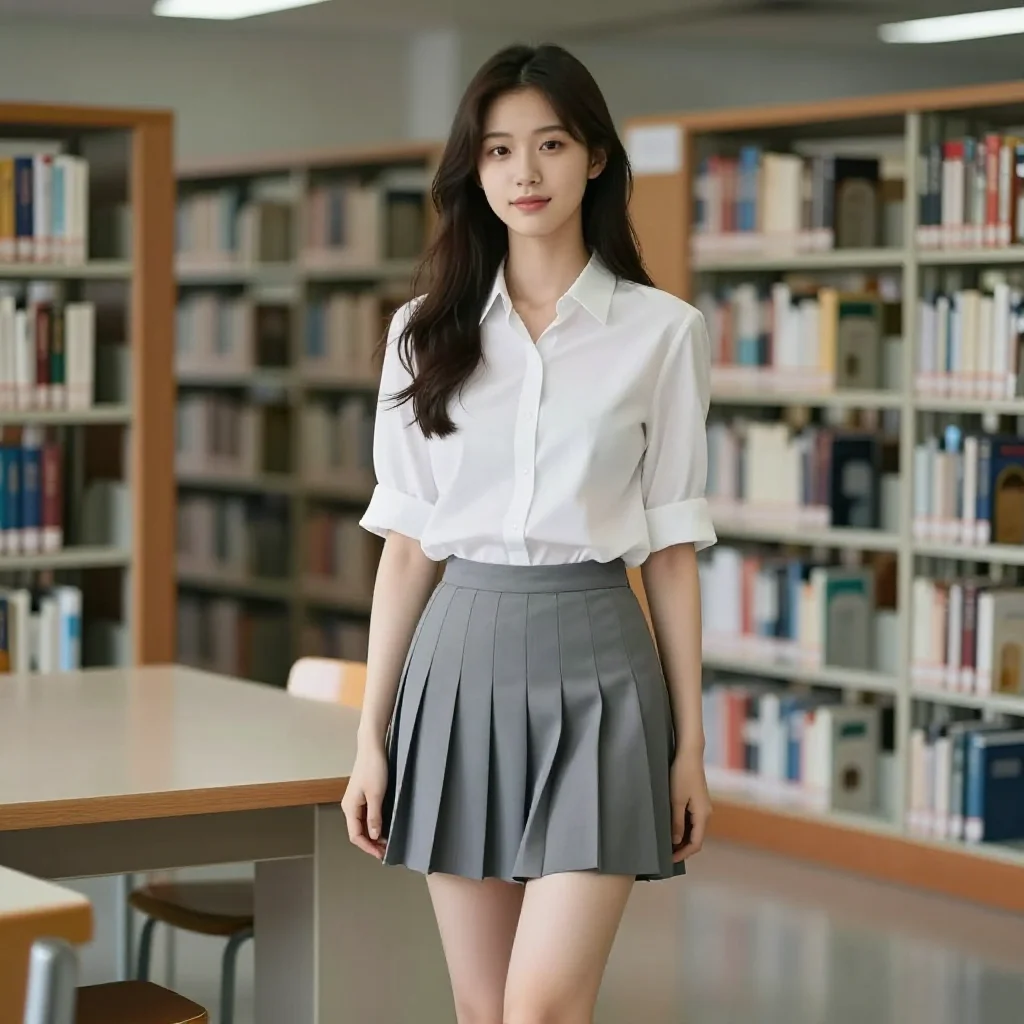 图书馆里的学姐主题图片 0308，杰作，最佳画质，极致细节，照片级写实 , 都市街拍纪实风