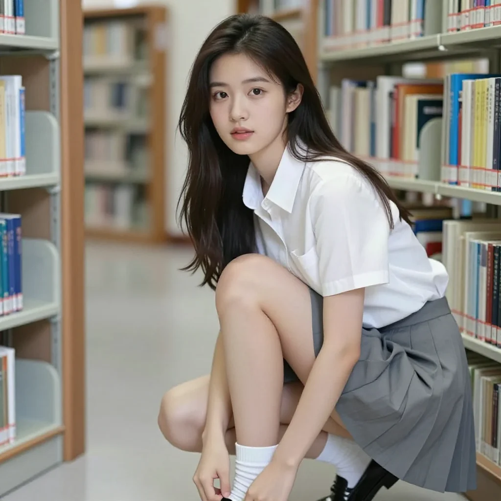 图书馆里的学姐主题图片 0313，杰作，最佳画质，极致细节，照片级写实 , 都市街拍纪实风