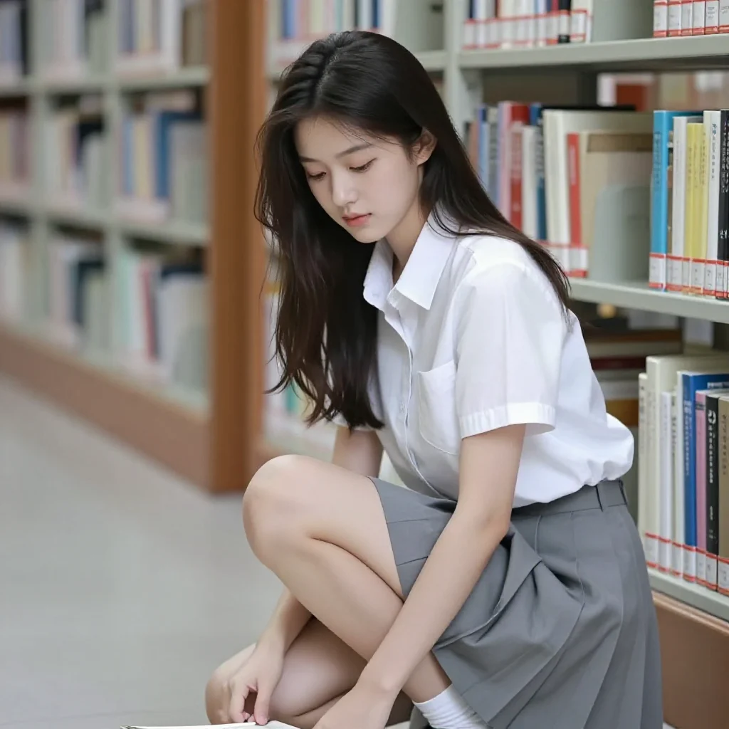 图书馆里的学姐主题图片 0314，杰作，最佳画质，极致细节，照片级写实 , 都市街拍纪实风