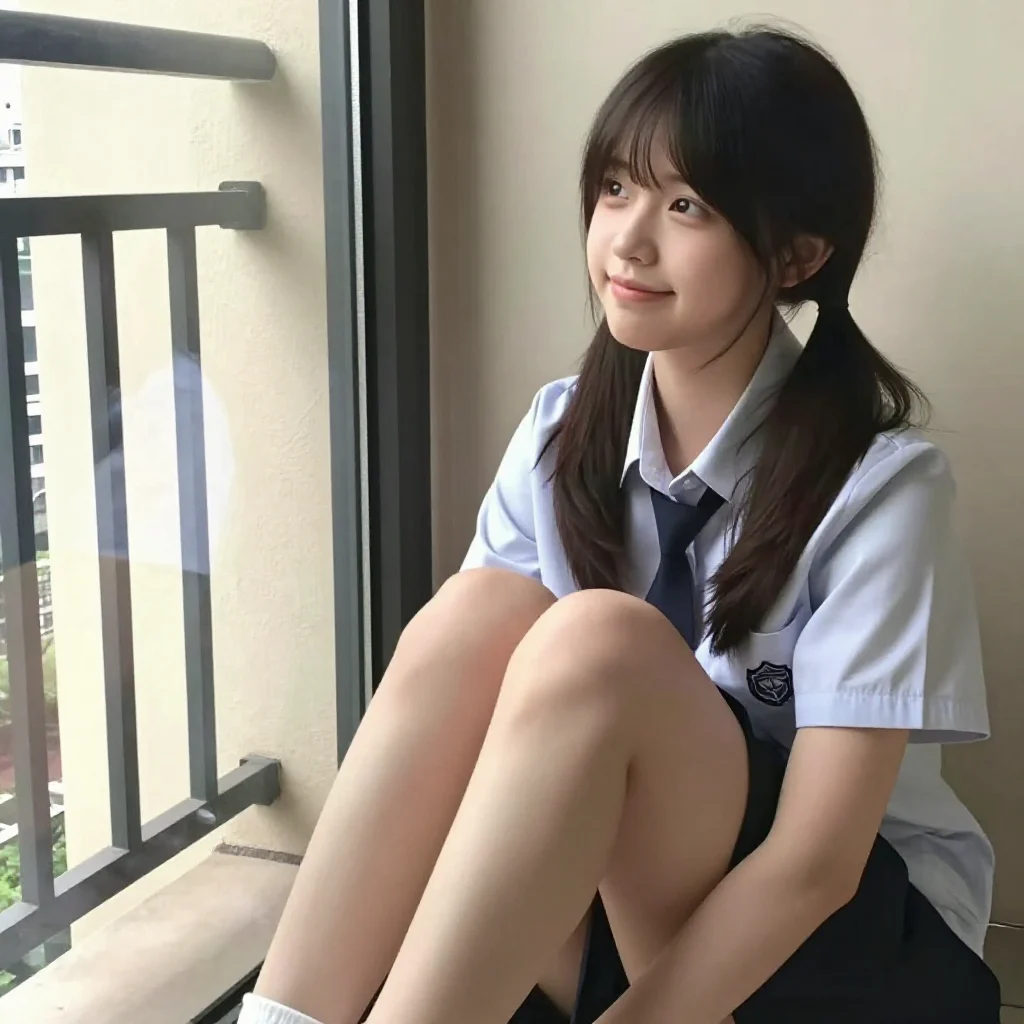 窗边的校服少女主题图片 0357，杰作，最佳画质，极致细节，照片级写实 , 现场氛围感抓拍风格