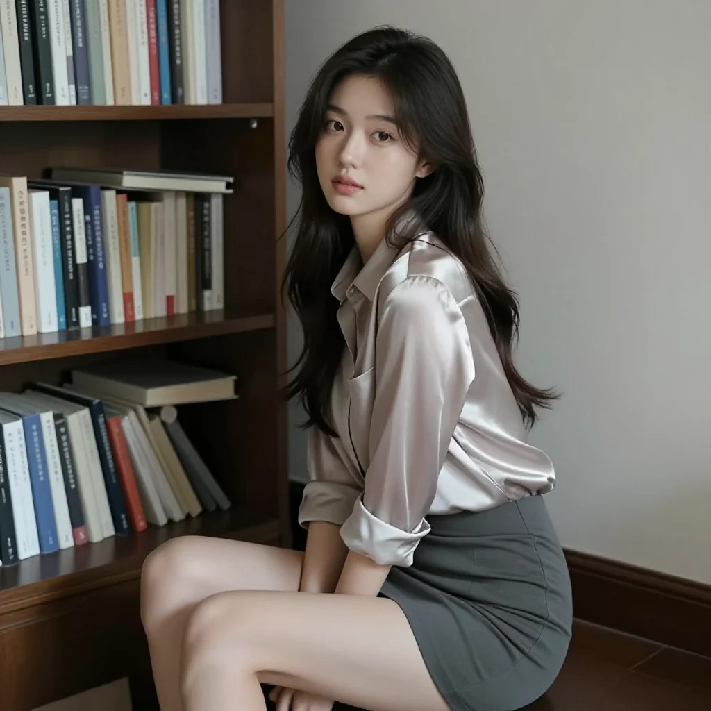 书架旁的温柔时刻主題圖片 0385，杰作，最佳画质，极致细节，照片级写实 , 日系清新写真风格