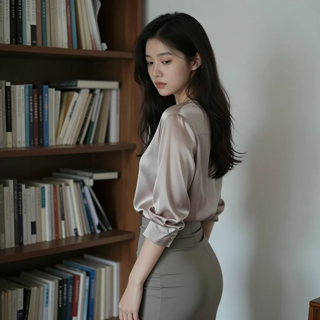 书架旁的温柔时刻主题图片 0386，杰作，最佳画质，极致细节，照片级写实 , 日系清新写真风格