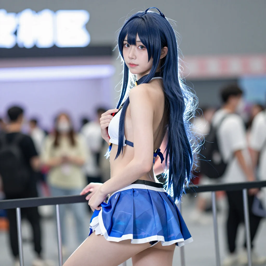 蓝发少女的校园写真主題圖片 0474，杰作，最佳画质，极致细节，照片级写实 , 角色扮演人像摄影风格