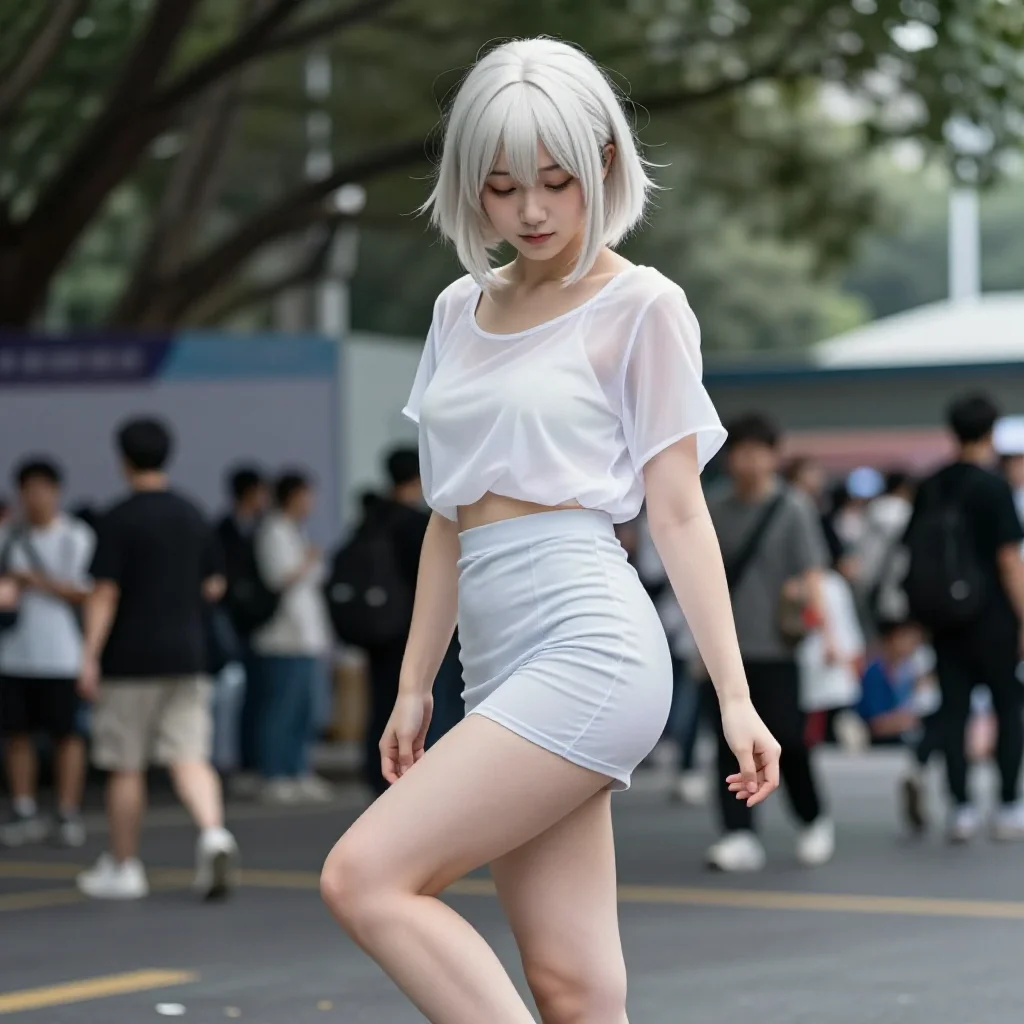 银发少女的校园漫步主題圖片 0562，杰作，最佳画质，极致细节，照片级写实 , 轻纪实二次元人像风格