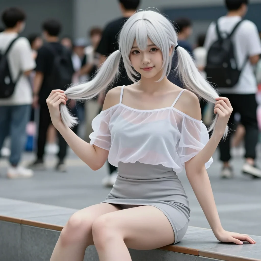 银发少女的校园漫步主題圖片 0564，杰作，最佳画质，极致细节，照片级写实 , 轻纪实二次元人像风格