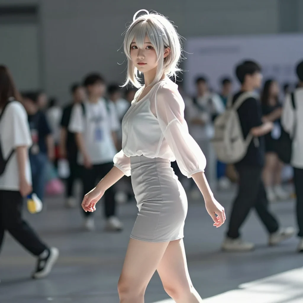 银发少女的校园漫步主題圖片 0566，杰作，最佳画质，极致细节，照片级写实 , 轻纪实二次元人像风格