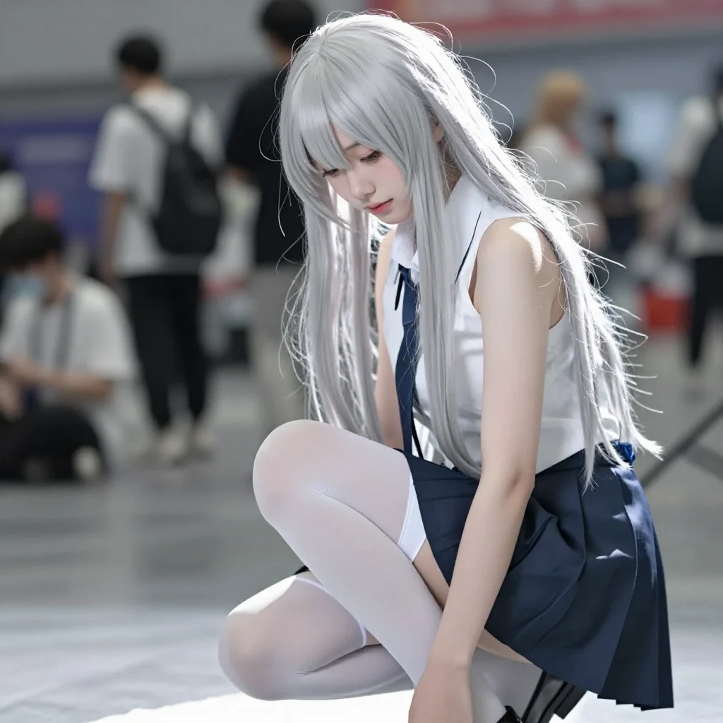 银发少女的温柔瞬间主題圖片 0585，杰作，最佳画质，极致细节，照片级写实 , 真实漫展现场还原风格