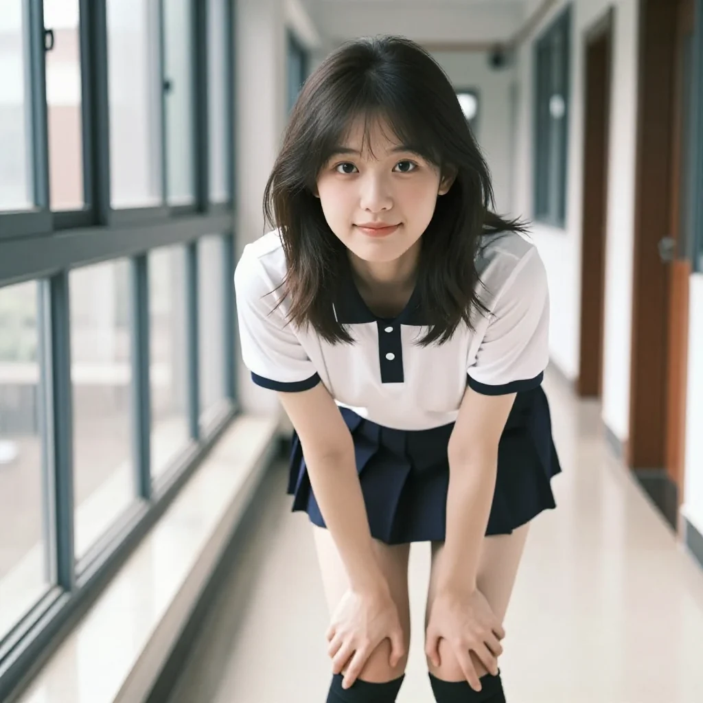 走廊里的青春日常主题图片 0632，杰作，最佳画质，极致细节，照片级写实 , 胶片质感摄影风格