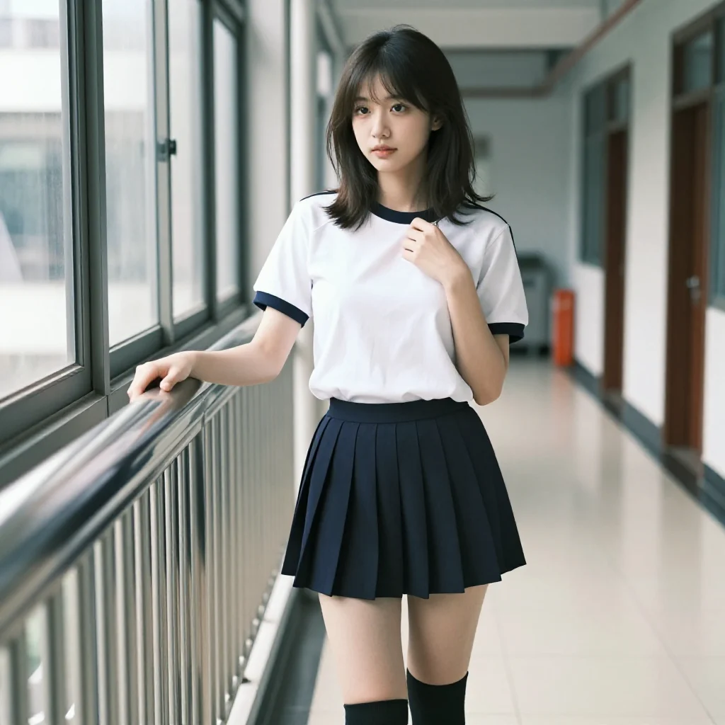 走廊里的青春日常主题图片 0633，杰作，最佳画质，极致细节，照片级写实 , 胶片质感摄影风格