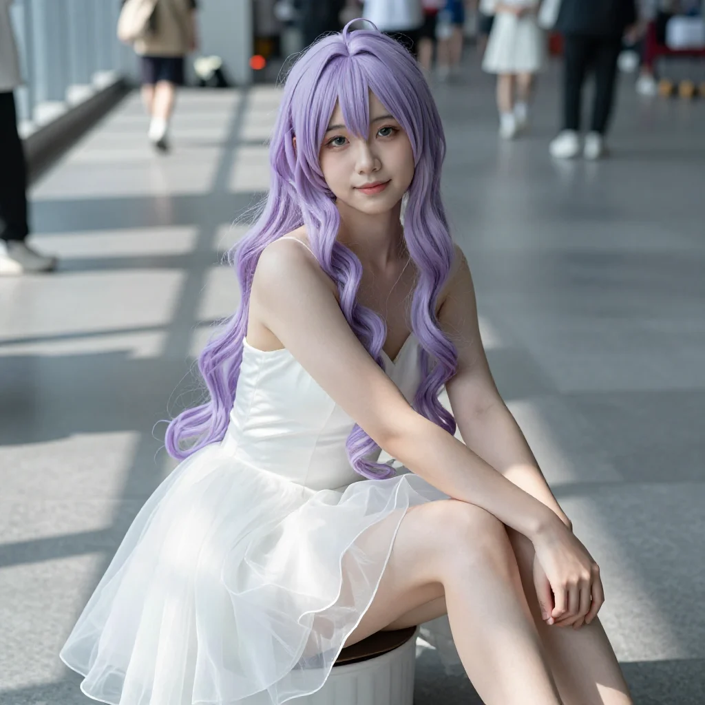 窗边的紫发少女主題圖片 0687，杰作，最佳画质，极致细节，照片级写实 , 清透漫展人像风格