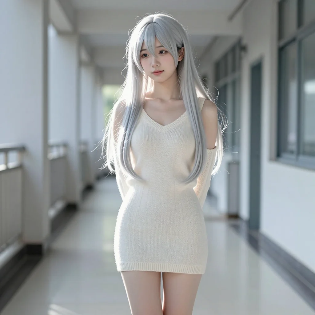 银发少女的走廊时光主題圖片 0782，杰作，最佳画质，极致细节，照片级写实 , 清透漫展人像风格