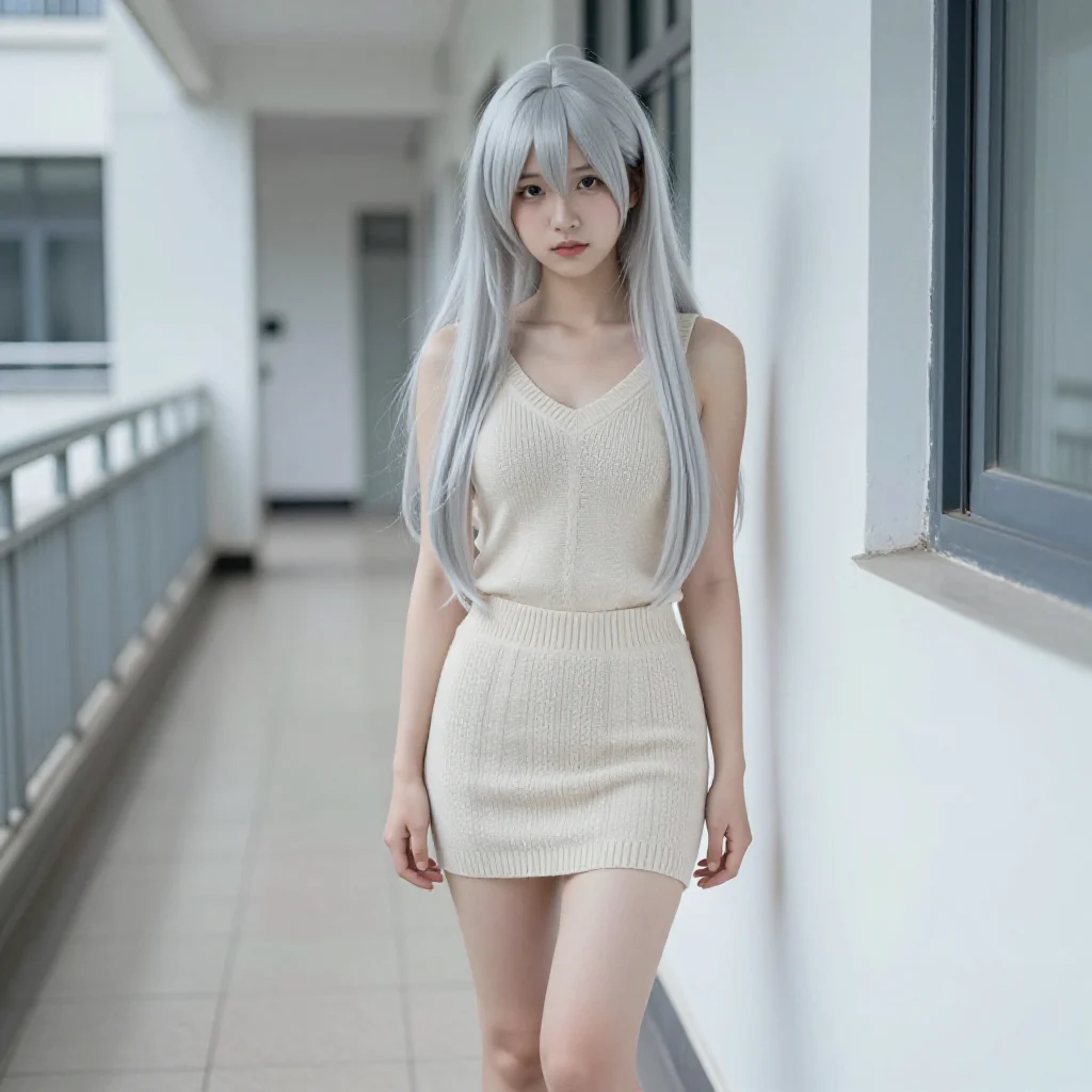 银发少女的走廊时光主題圖片 0783，杰作，最佳画质，极致细节，照片级写实 , 清透漫展人像风格