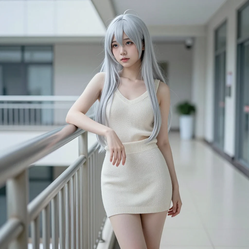 银发少女的走廊时光主題圖片 0784，杰作，最佳画质，极致细节，照片级写实 , 清透漫展人像风格