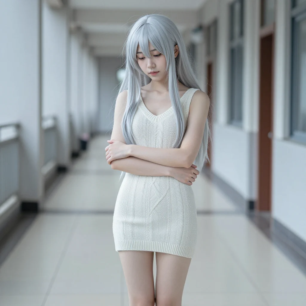 银发少女的走廊时光主題圖片 0785，杰作，最佳画质，极致细节，照片级写实 , 清透漫展人像风格