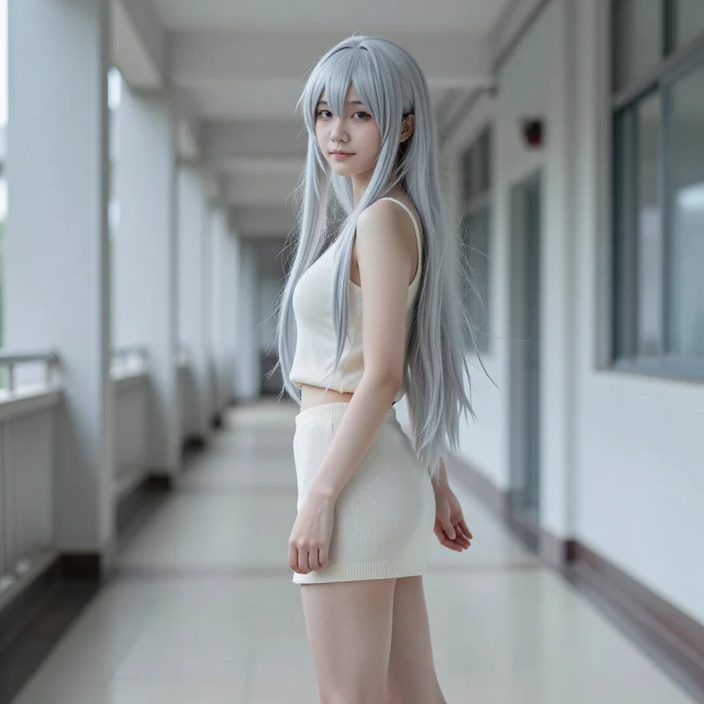 银发少女的走廊时光主題圖片 0788，杰作，最佳画质，极致细节，照片级写实 , 清透漫展人像风格