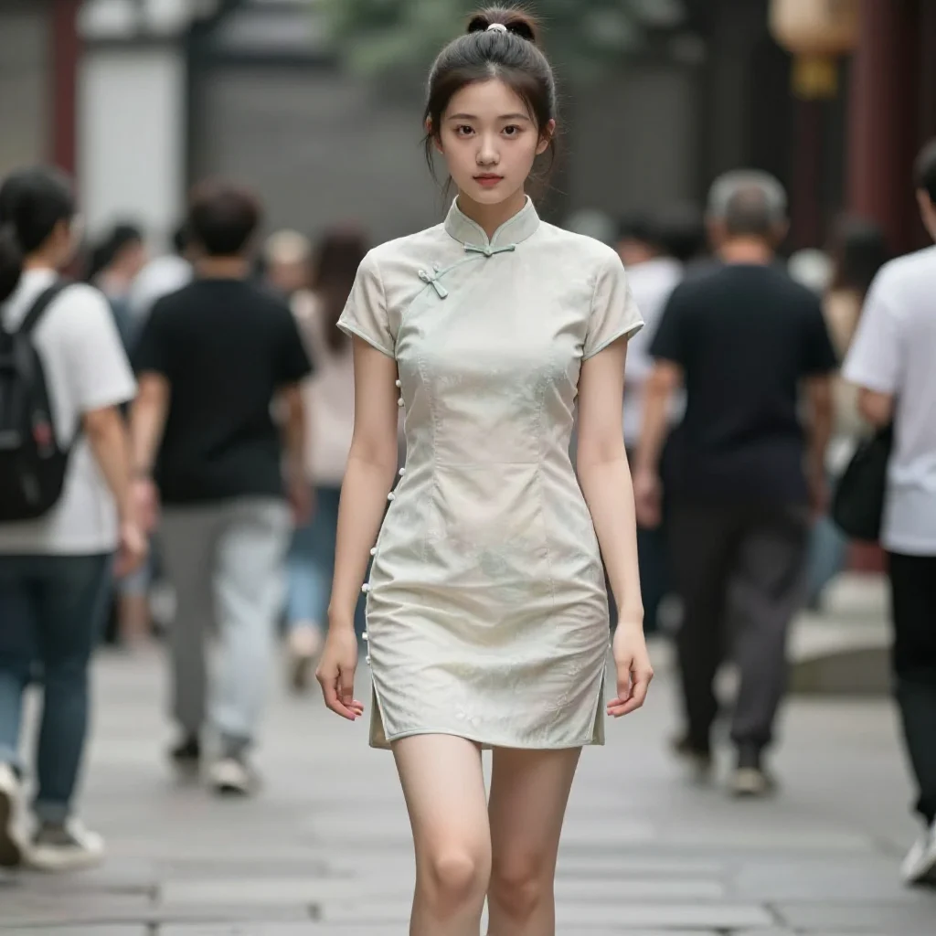 旗袍下的清冷少女主題圖片 0879，杰作，最佳画质，极致细节，照片级写实 , 高细节服装展示风格