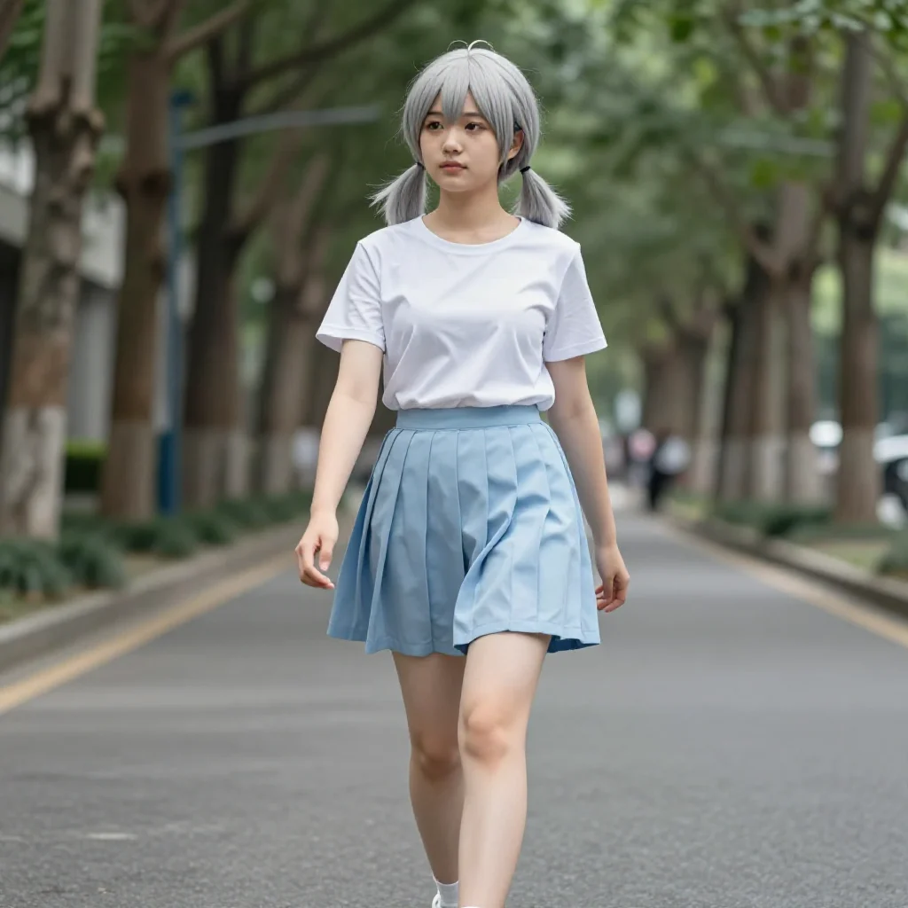 银发少女的校园日常主題圖片 0891，杰作，最佳画质，极致细节，照片级写实 , 真实纪实摄影风格