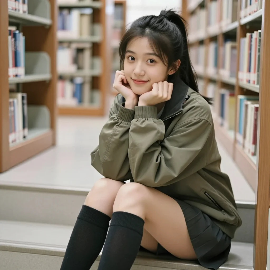 图书馆里的少女时光主题图片 0912，杰作，最佳画质，极致细节，照片级写实 , 真实纪实摄影风格