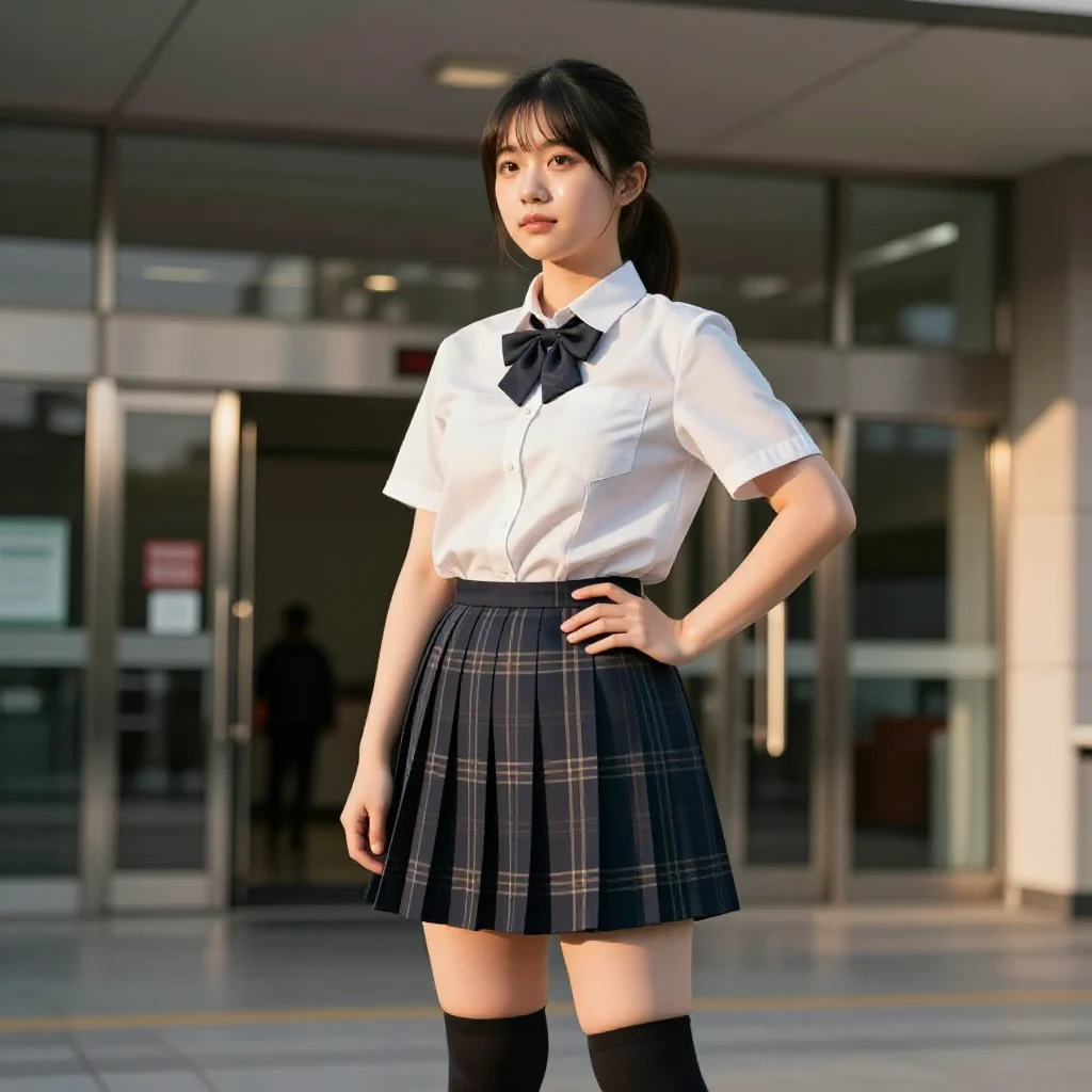 校门口的午后主题图片 0963，杰作，最佳画质，极致细节，照片级写实 , 二次元角色写真风格