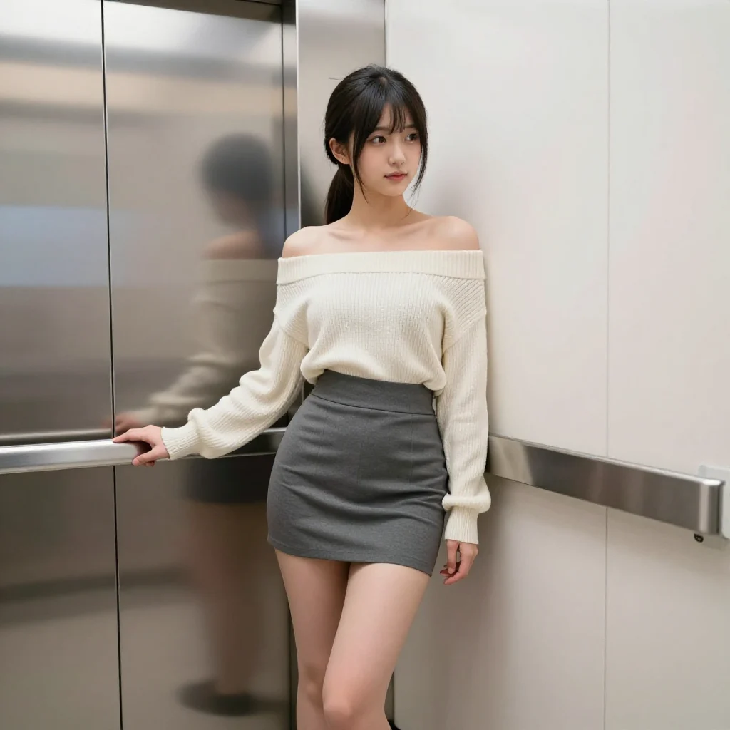 电梯里的温柔时刻主题图片 0985，杰作，最佳画质，极致细节，照片级写实 , 高还原角色摄影风格