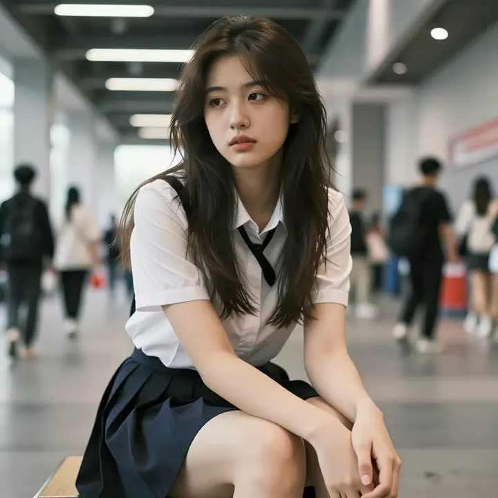 阳光下的校服少女主题图片 0033，杰作，最佳画质，极致细节，照片级写实 , 动漫展抓拍风格