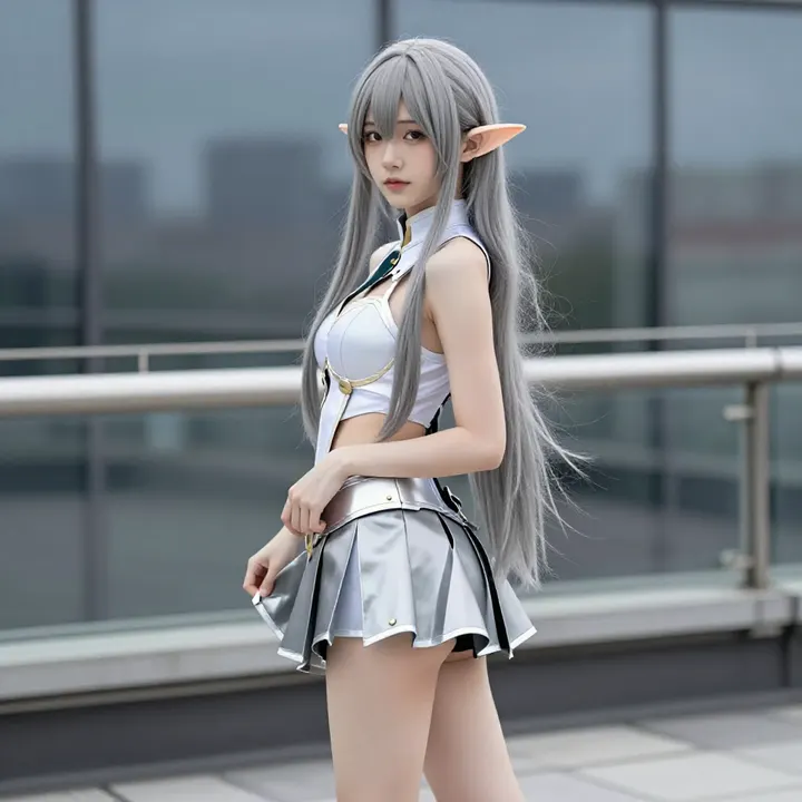 银发精灵少女的午后主題圖片 0100，杰作，最佳画质，极致细节，照片级写实 , 角色扮演人像摄影风格