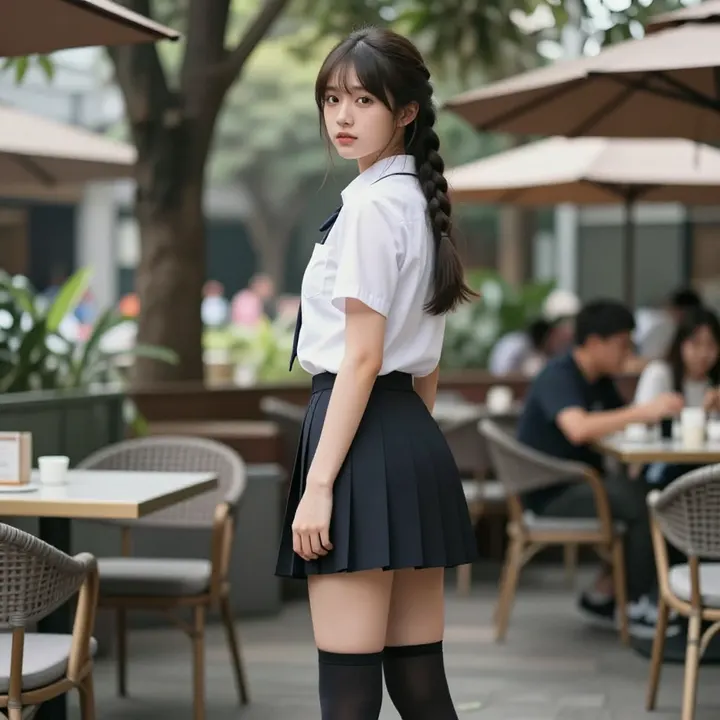 咖啡馆里的校服少女主题图片 0113，杰作，最佳画质，极致细节，照片级写实 , 高细节服装展示风格