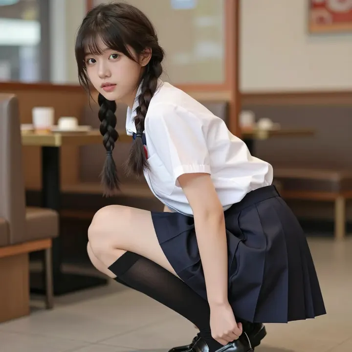 咖啡馆里的校服少女主题图片 0117，杰作，最佳画质，极致细节，照片级写实 , 高细节服装展示风格