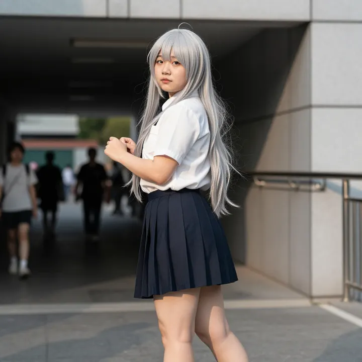 银发少女的校园日常主題圖片 0261，杰作，最佳画质，极致细节，照片级写实 , 动漫展抓拍风格