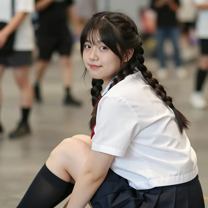 楼梯下的少女日常主题图片 0321，杰作，最佳画质，极致细节，照片级写实 , 清透漫展人像风格