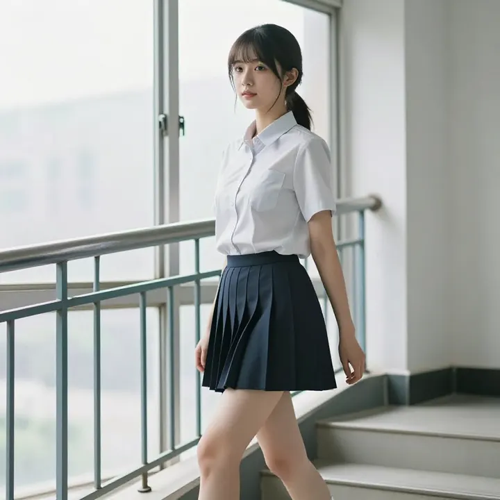 窗边的校服少女主题图片 0355，杰作，最佳画质，极致细节，照片级写实 , 现场氛围感抓拍风格