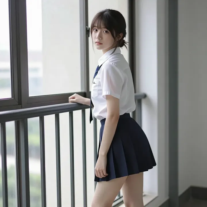 窗边的校服少女主題圖片 0356，杰作，最佳画质，极致细节，照片级写实 , 现场氛围感抓拍风格