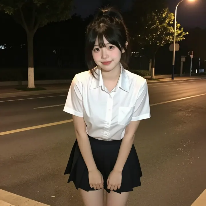 夜色下的校服少女主題圖片 0400，杰作，最佳画质，极致细节，照片级写实 , 清新角色私摄风格