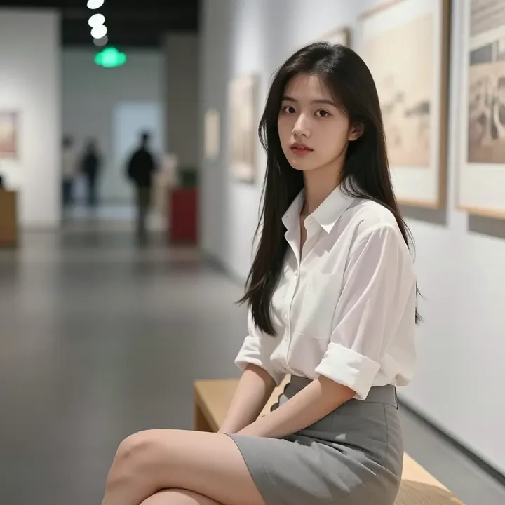 美术馆里的静谧时光主题图片 0437，杰作，最佳画质，极致细节，照片级写实 , 展馆自然光写真风格