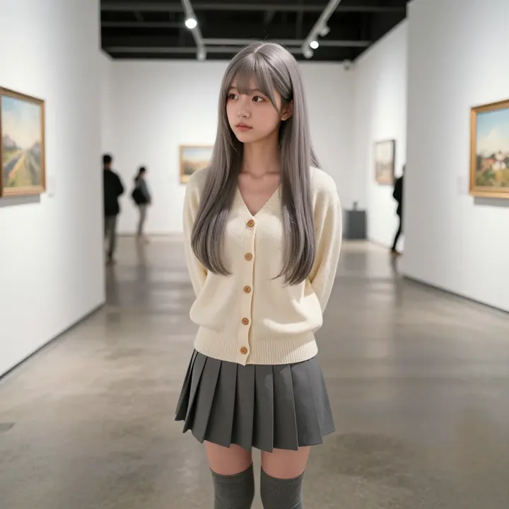 美术馆里的温柔日常主题图片 0457，杰作，最佳画质，极致细节，照片级写实 , 日系少女感摄影风格