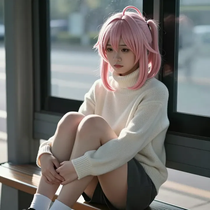 今日份粉发少女写真主题图片 0461，杰作，最佳画质，极致细节，照片级写实 , 文艺安静氛围风格