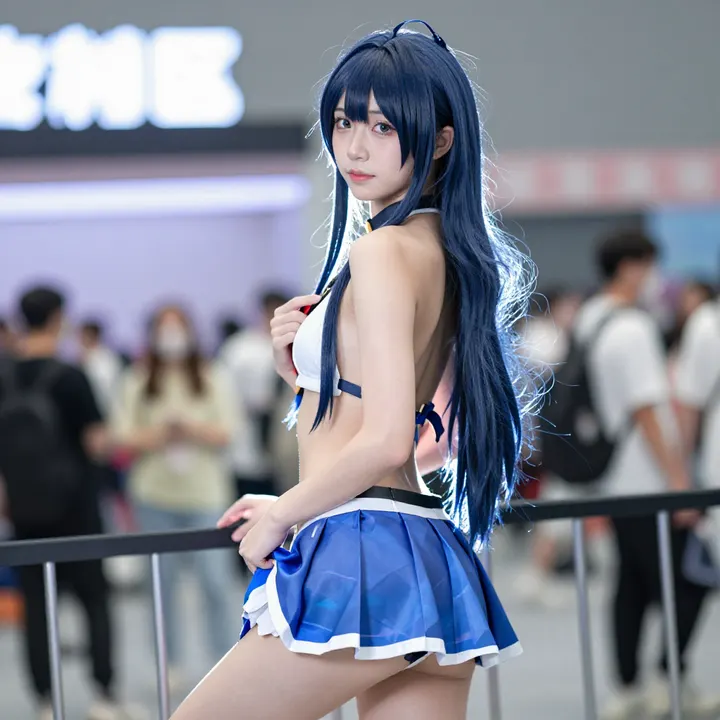 蓝发少女的校园写真主題圖片 0474，杰作，最佳画质，极致细节，照片级写实 , 角色扮演人像摄影风格