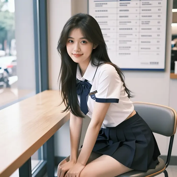 窗边的校园少女主題圖片 0510，杰作，最佳画质，极致细节，照片级写实 , 窗边私房氛围风