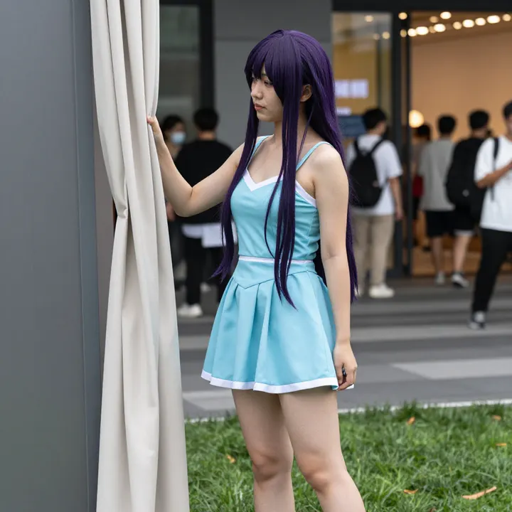 紫发少女的校园日常主題圖片 0556，杰作，最佳画质，极致细节，照片级写实 , 都市街拍纪实风