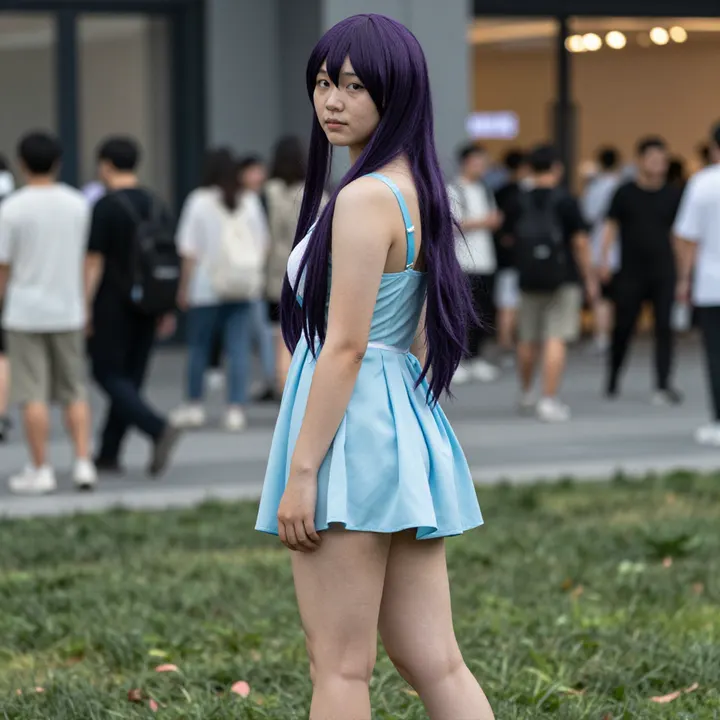 紫发少女的校园日常主題圖片 0559，杰作，最佳画质，极致细节，照片级写实 , 都市街拍纪实风