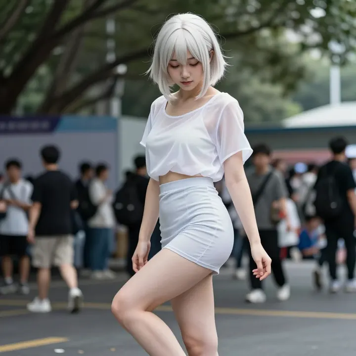 银发少女的校园漫步主題圖片 0562，杰作，最佳画质，极致细节，照片级写实 , 轻纪实二次元人像风格