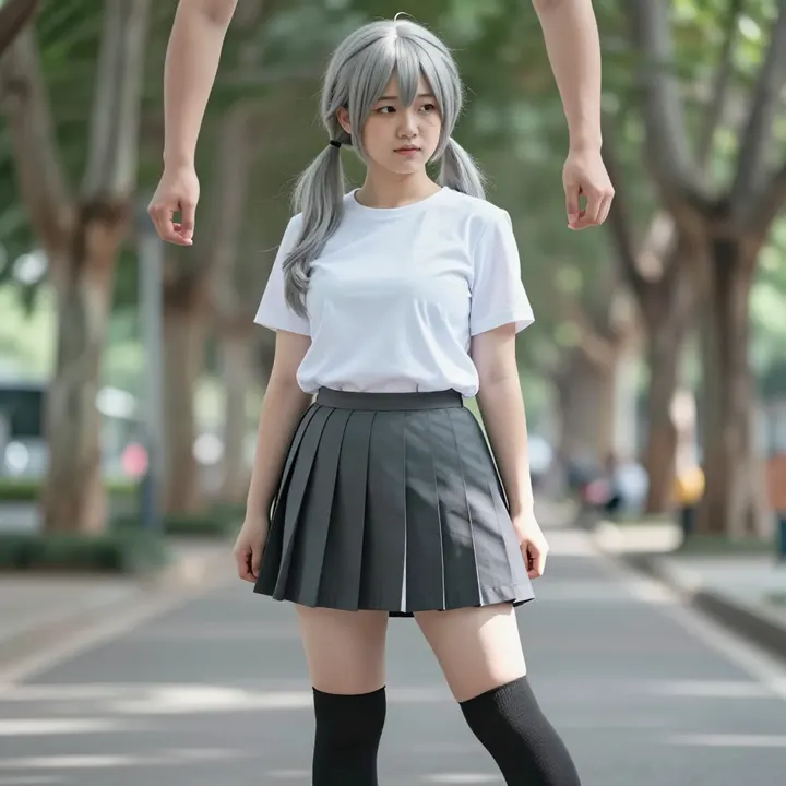 银发少女的校园日常主題圖片 0679，杰作，最佳画质，极致细节，照片级写实 , 空气感人像风格