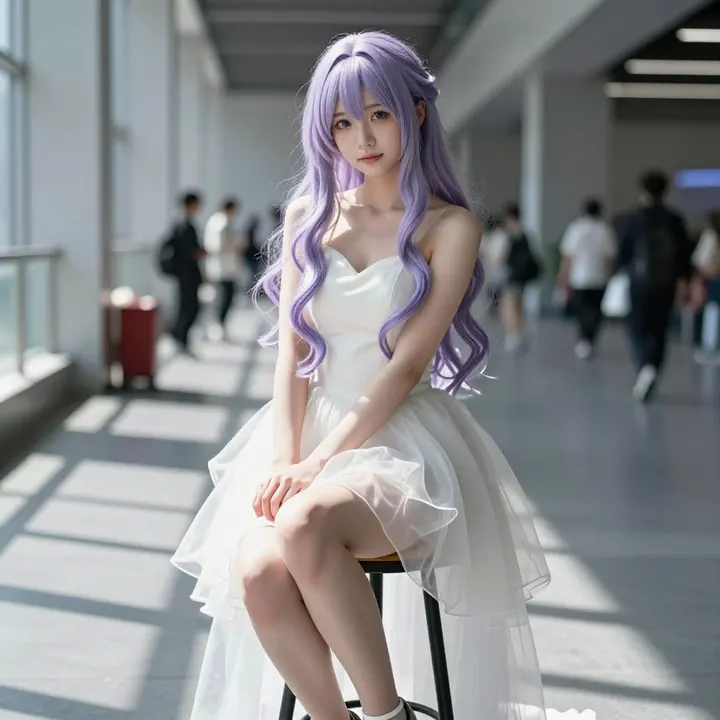 窗边的紫发少女主題圖片 0689，杰作，最佳画质，极致细节，照片级写实 , 清透漫展人像风格