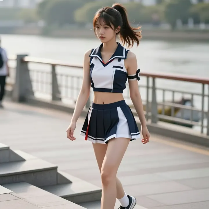 水边的制服少女主題圖片 0699，杰作，最佳画质，极致细节，照片级写实 , 路人视角摄影风格